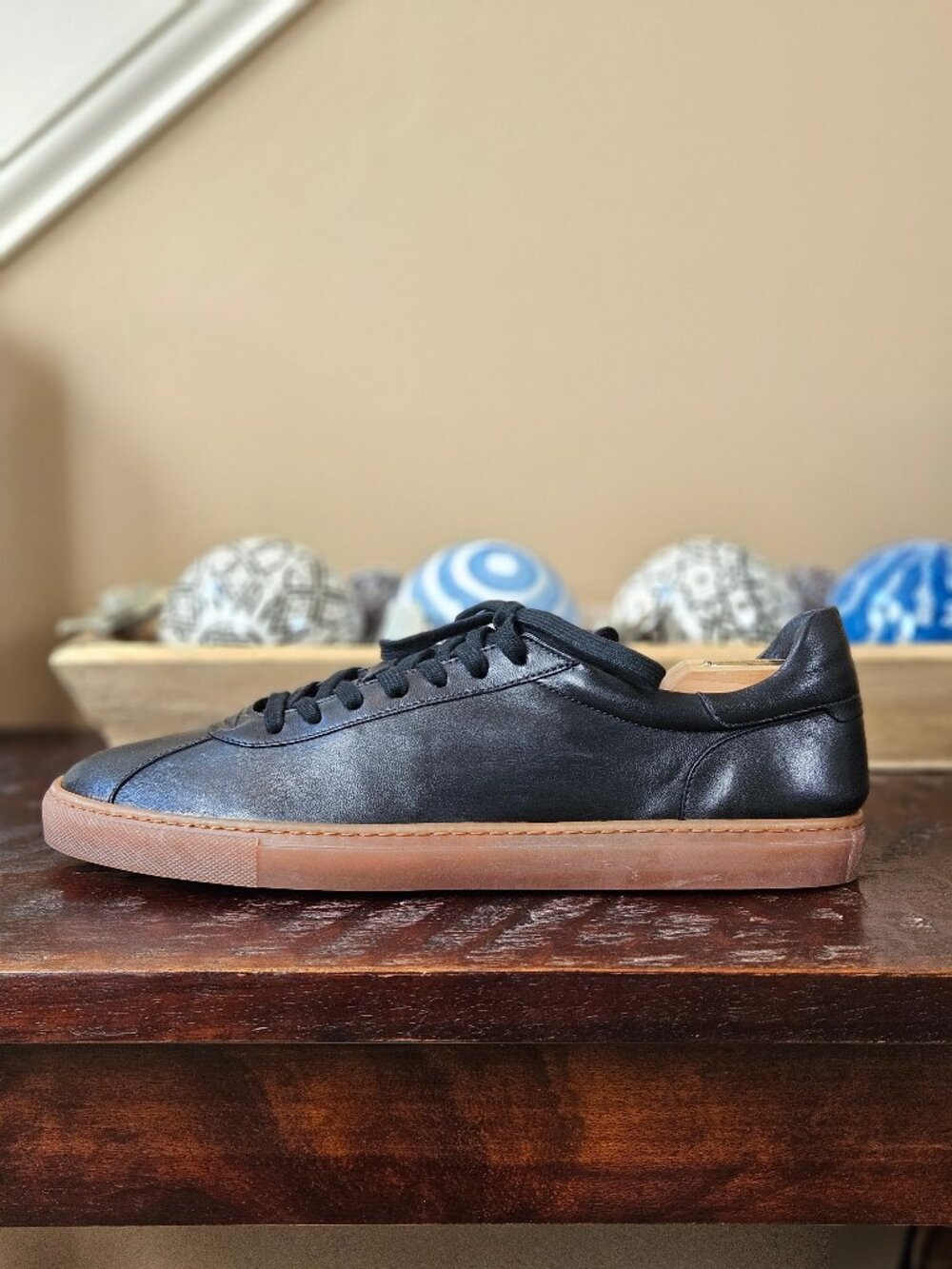 Aquatalia Men's Scott Smooth Leather Sneakers, Black, Sz 13 - Picture 9 of 15